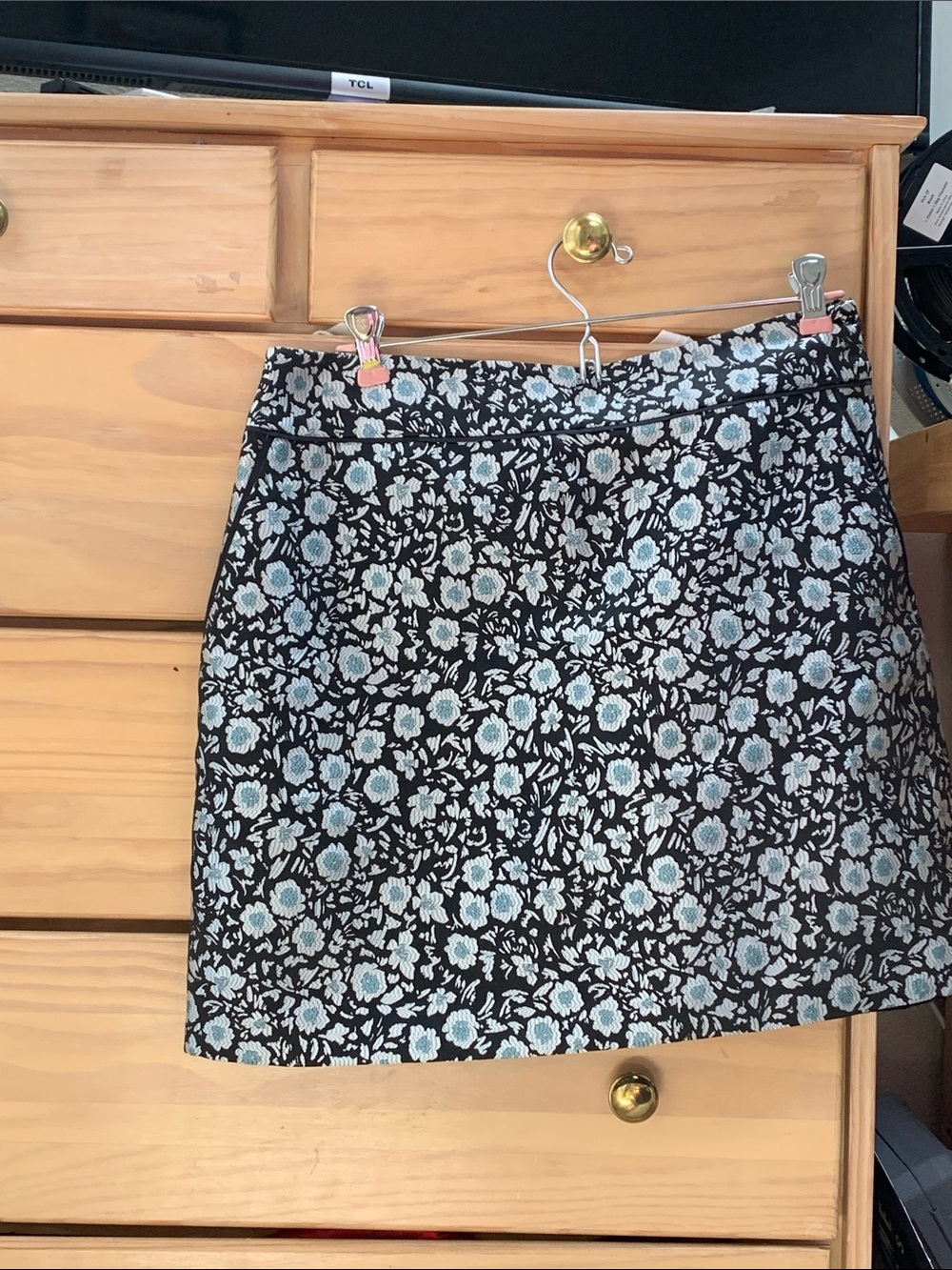 LOFT Black Mini Skirt with Light Blue Floral Print